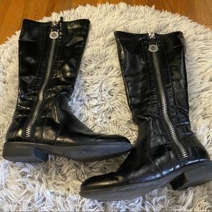 Black Women's Leather Mid-Calf Zipper Boots